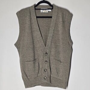Vintage London Fog Brown Cardigan Sweater‎ Vest XL Made USA Grandpa Fisherman